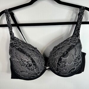 Cacique Black Lace Trim Plunge‎ Push Up Bra 40D